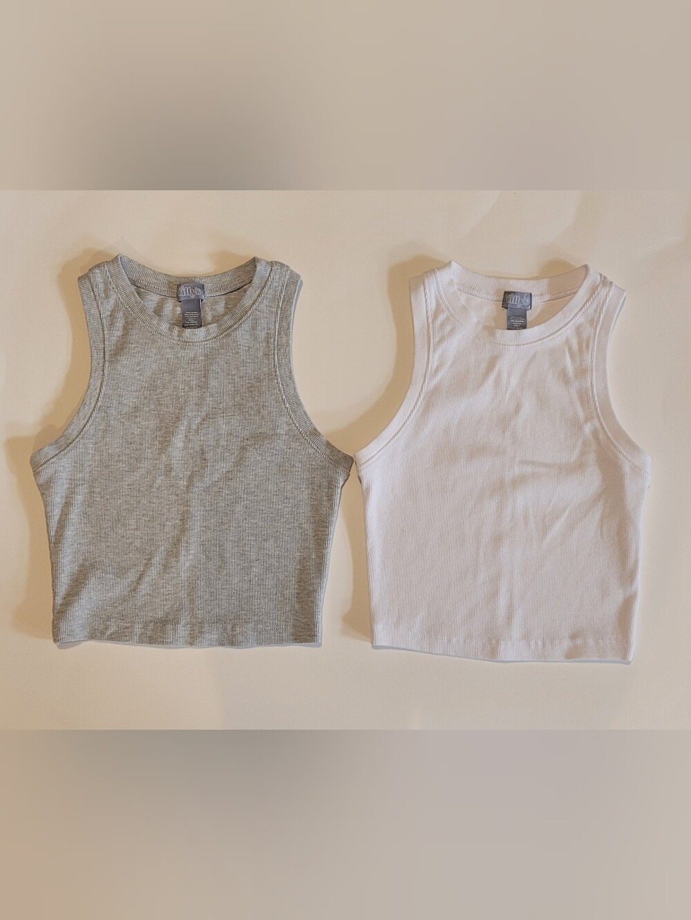 Bundle Of 2 Tilly's Cropped, Fitted, Ribbed Tank Tops - White & Gray